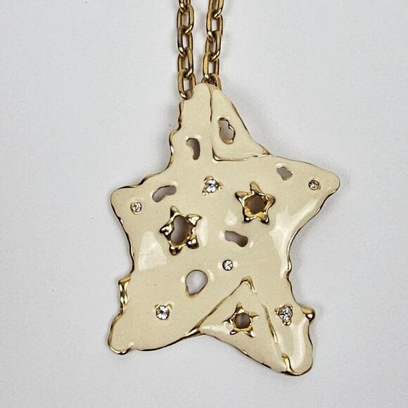 FO Fernando Originals Cream Enamel Star Pendant Necklace Abstract Haute Couture - Picture 3 of 15